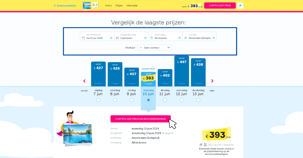 Favorieten toevoegen bij de Vakantiediscounter