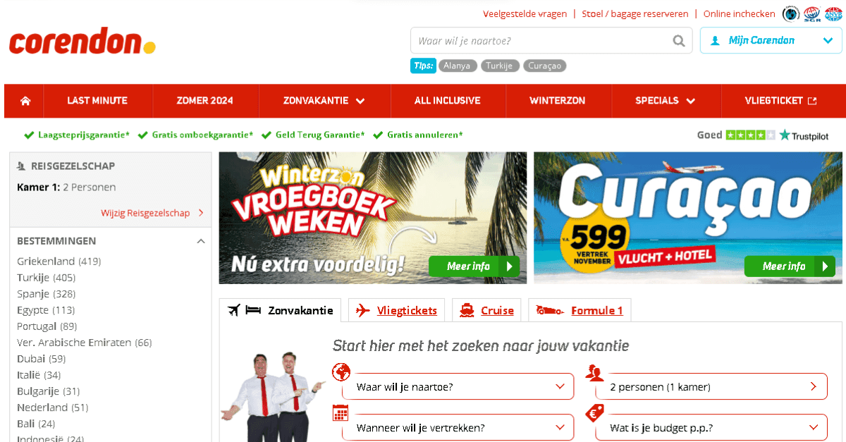 Website van Corendon Vakanties