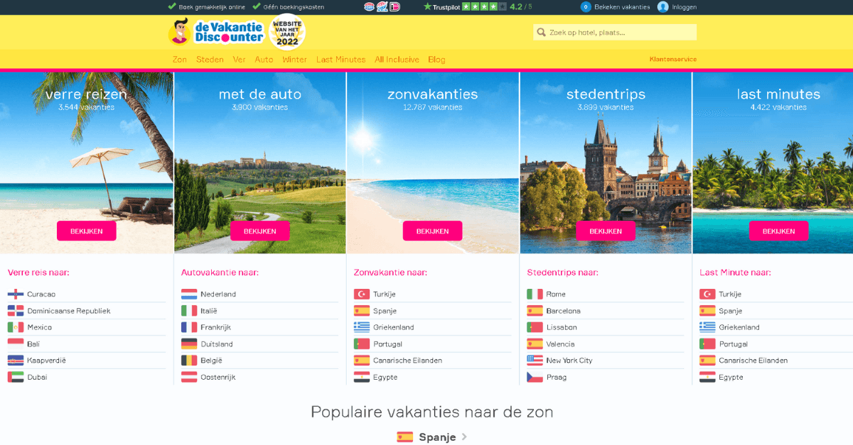 Website van de Vakantiediscounter