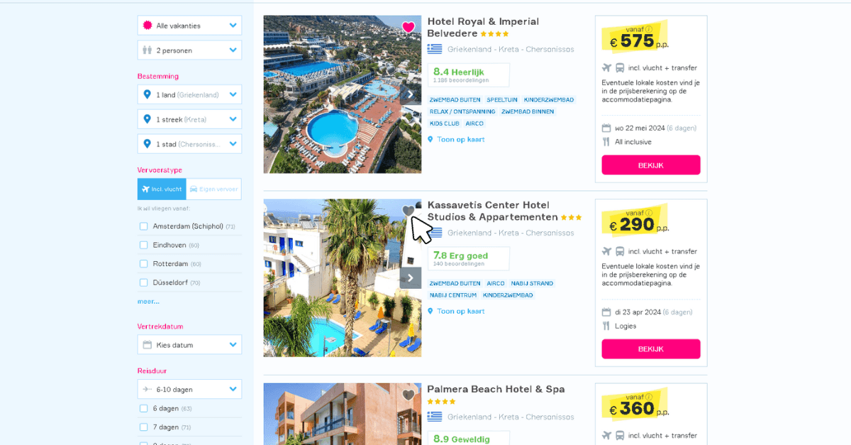 Favorieten toevoegen bij de Vakantiediscounter